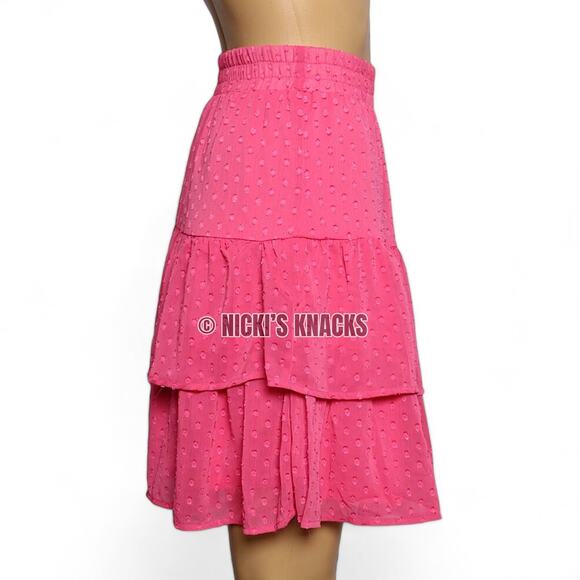 Haver London Hot Pink Swiss Dot Tiered Ruffle Mini Skirt Festival Style Size S - Picture 5 of 11